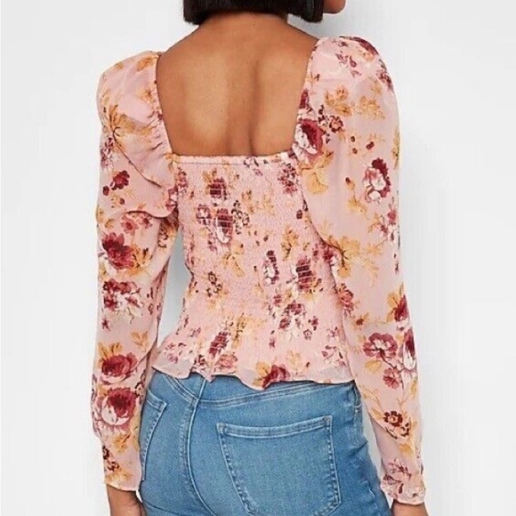 EXPRESS Floral Square Neck Smocked Body Top Size Small - Picture 2 of 9